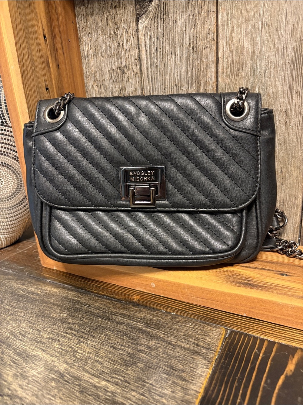 Badgley Mischka Black Quilted Chain Shoulder Bag
